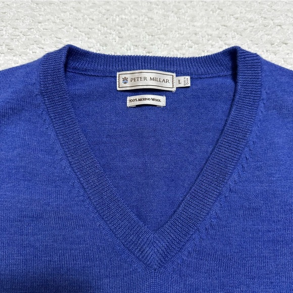Peter Millar 100% Merino Wool V-Neck Golf Sweater-Logo Men’s Size L - Picture 2 of 4